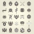 Set of heraldic blazonÃâ¹, coat of arms, knight and chivalry emblems, shield crest,  heraldry Royalty Free Stock Photo